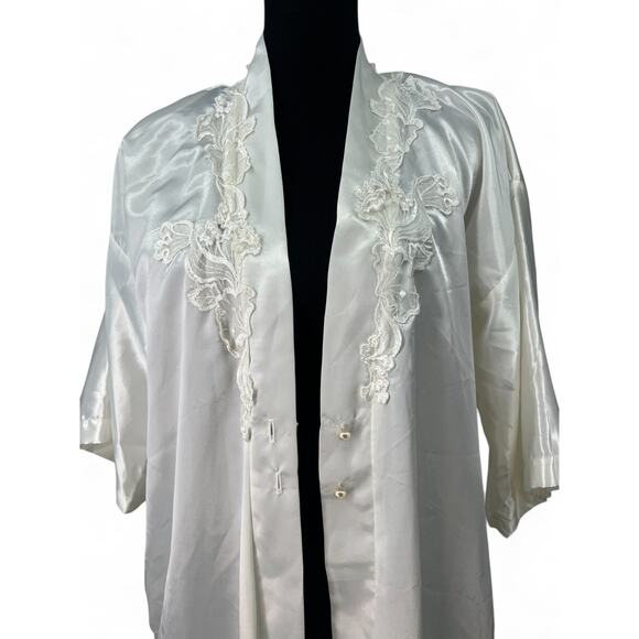 Vintage 80's M Long Nightgown With Matching Robe Satin Lace 2 Piece Set Womens - Picture 5 of 8